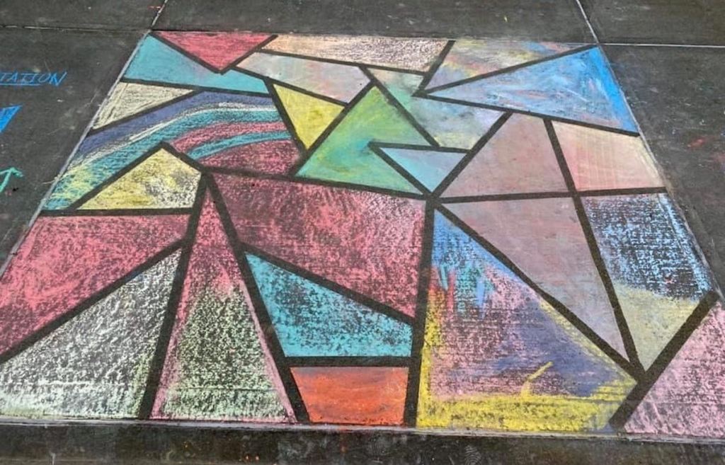 tie dye stained glass chalk art on pavement