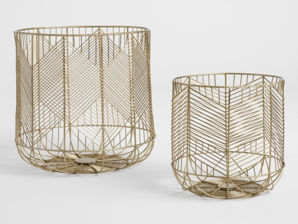 large and small gold wire baskets
