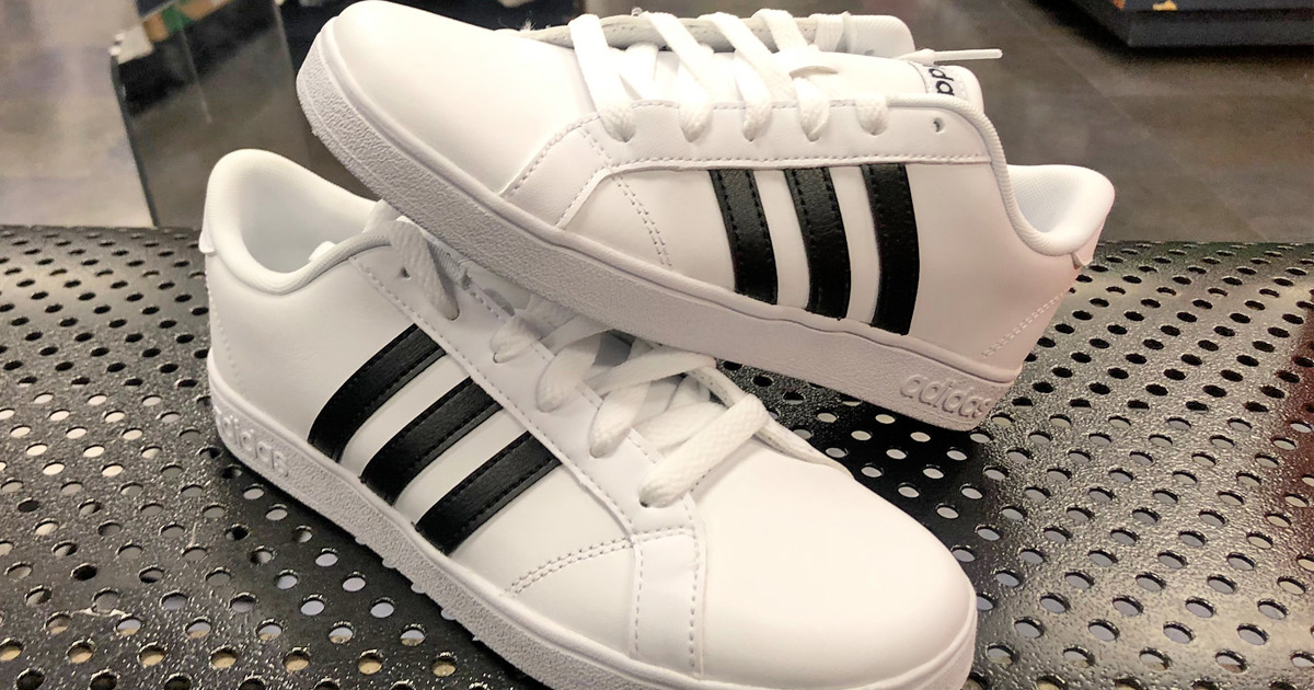 white adidas sneakers with black stripes
