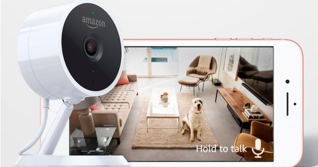 Amazon Cloud Cam Key Edition with iPhone showing angle of camera