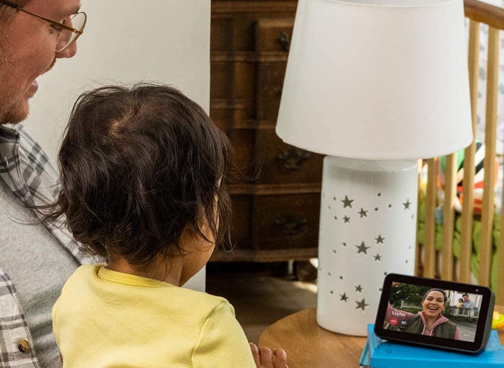 people talking to an Amazon Echo Show device