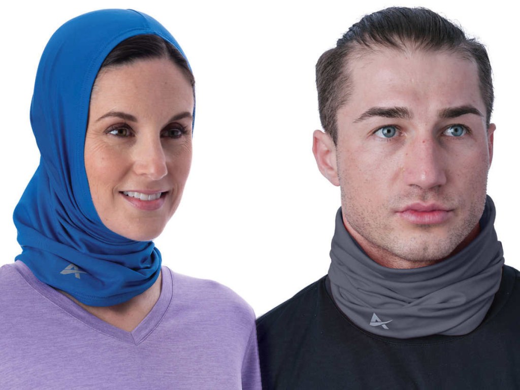 woman wearing a head wrap and a wrap waring a wrap around his neck