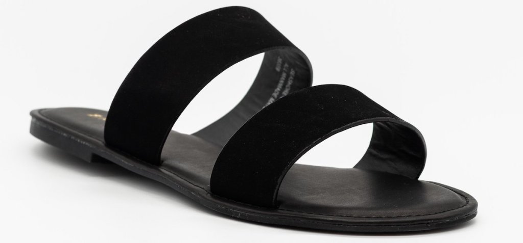 black pair of BAMBOO Double Strap Black Womens Sandals on white background