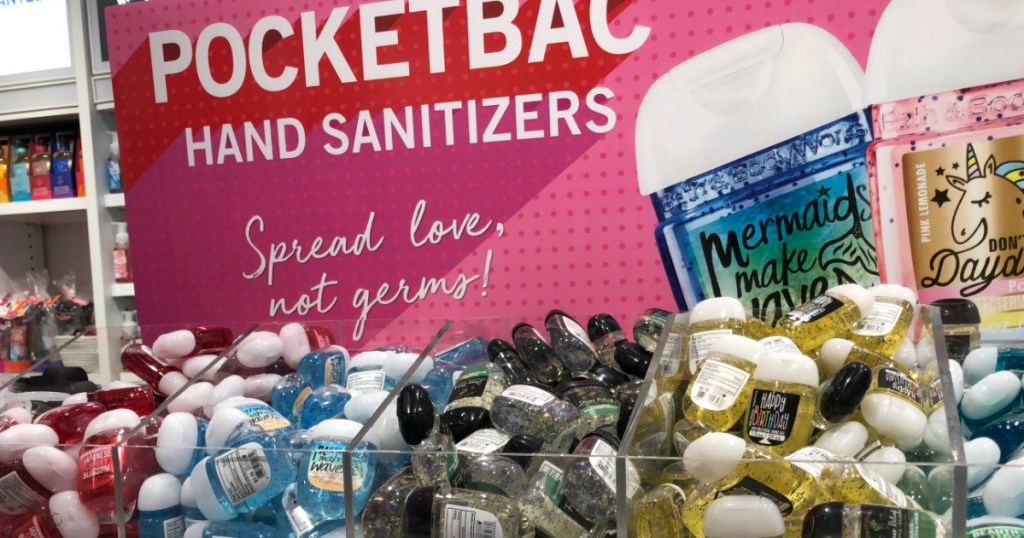 display of hand sanitizers