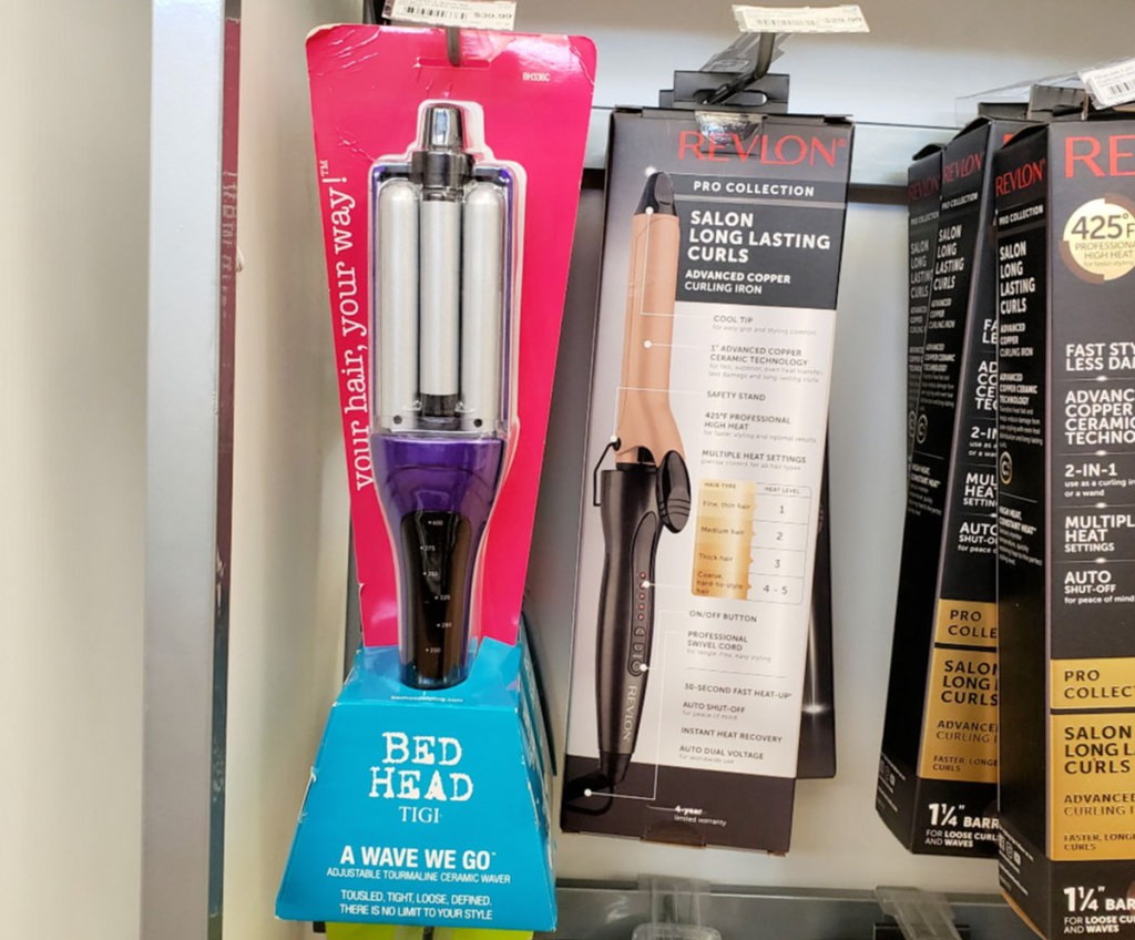 store display of hot hair tools including the bed head deep waver