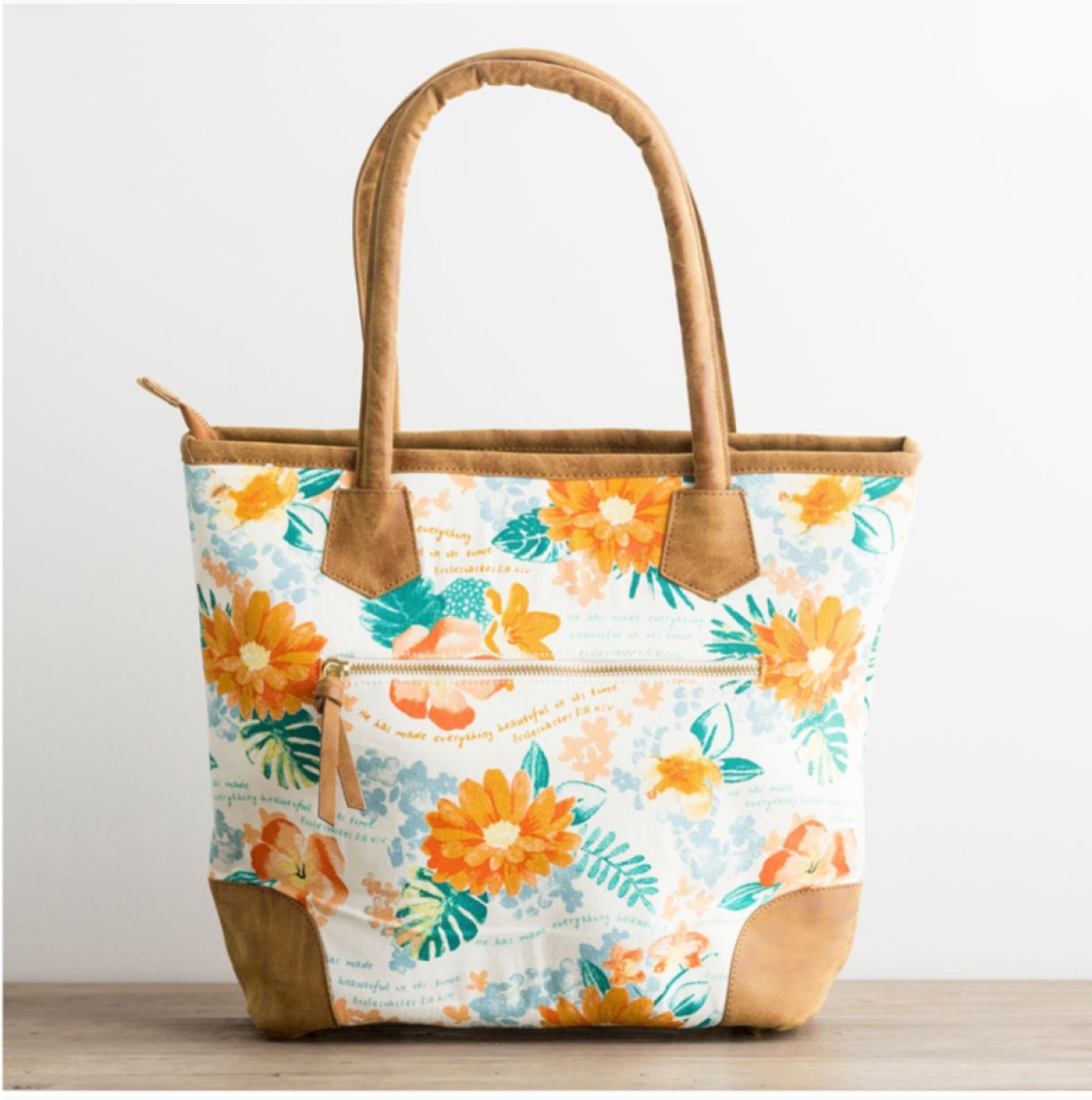 Beautiful in Its Time - Canvas Tote Bag with flowers on a grey background