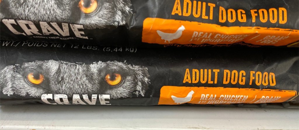 crave adult dog food laying on store shelf