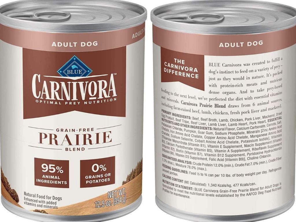 front and back view of a can of wet dog food