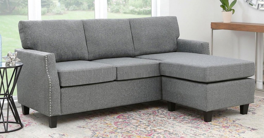grey three piece sectional in living room