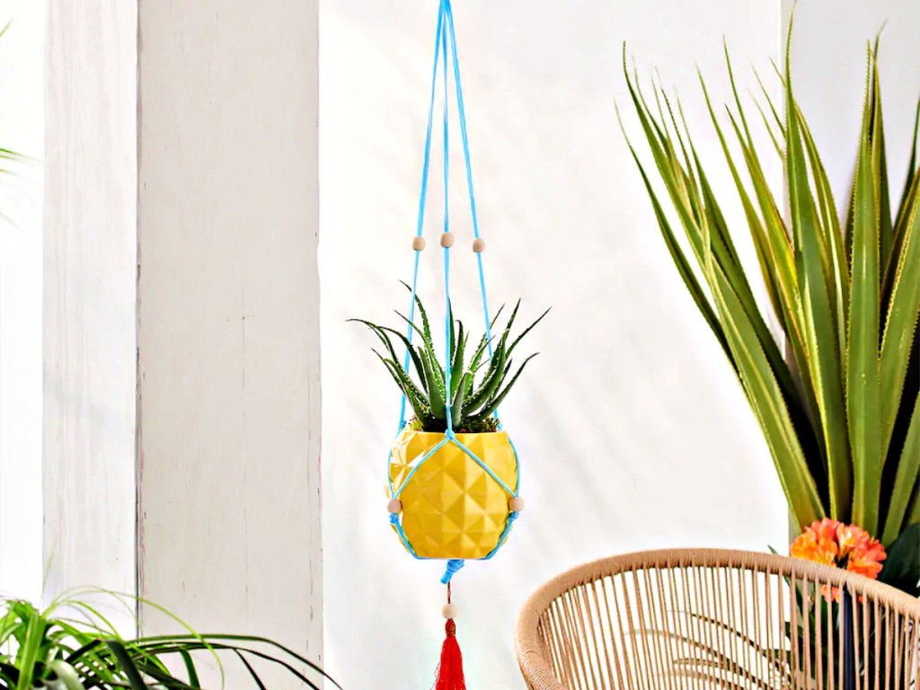Ceramic Hanging Pineapple Planter in living room