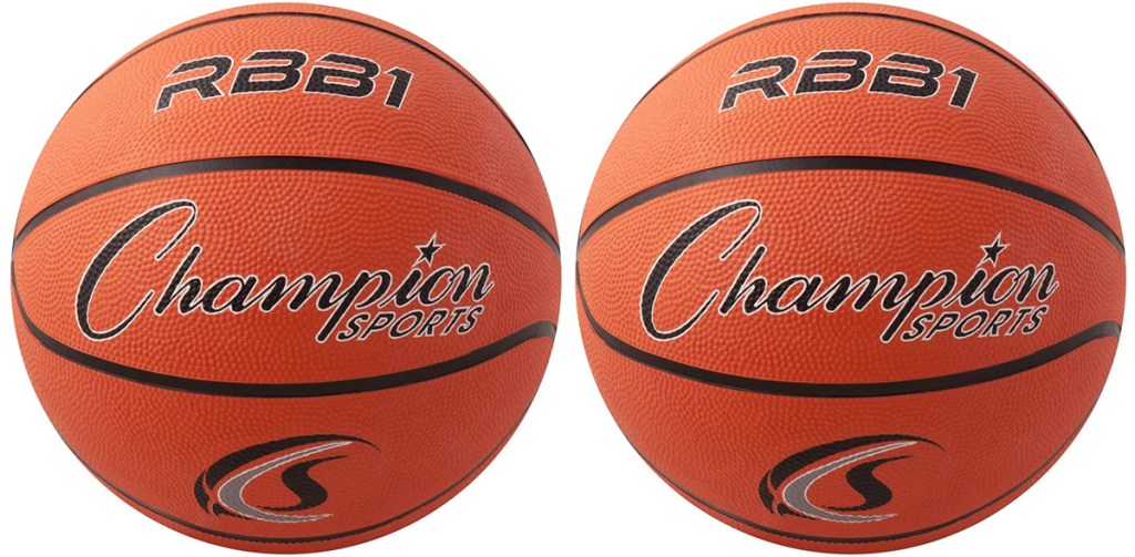 two Champion Sports brand orange basketballs