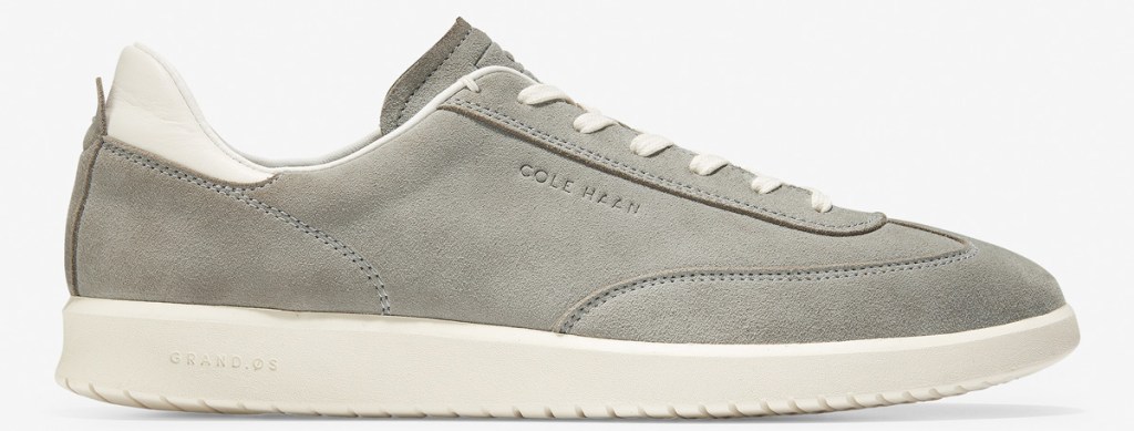 grey leather sneaker with white sole