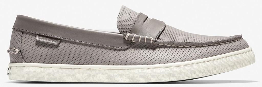 grey mens slip-on loafer with white sole