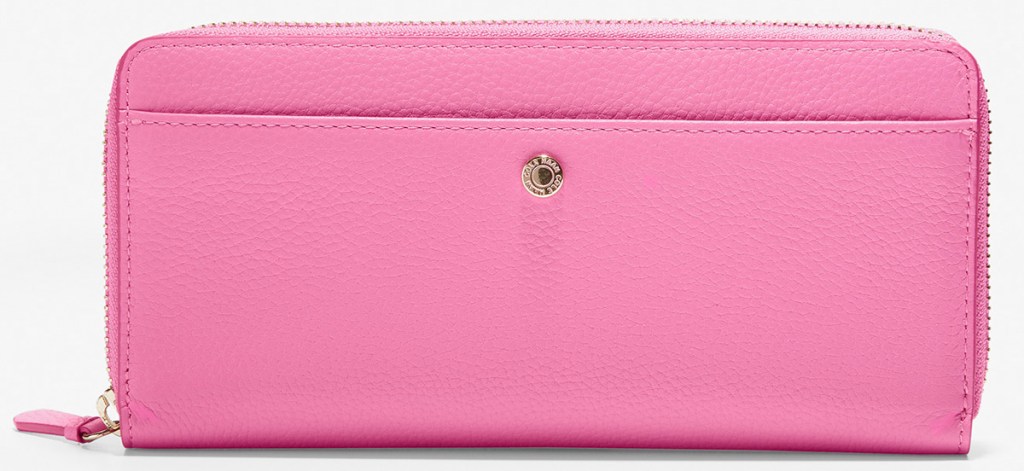 pink leather zip-up wallet