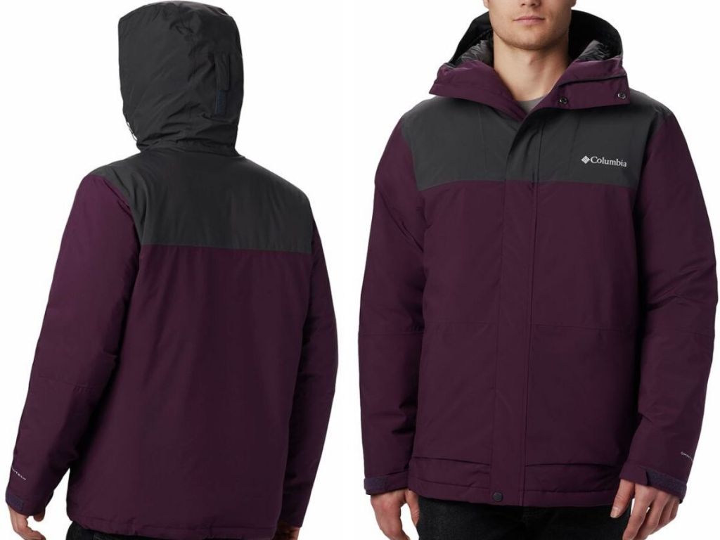 back and front view of men's hooded winter jacket