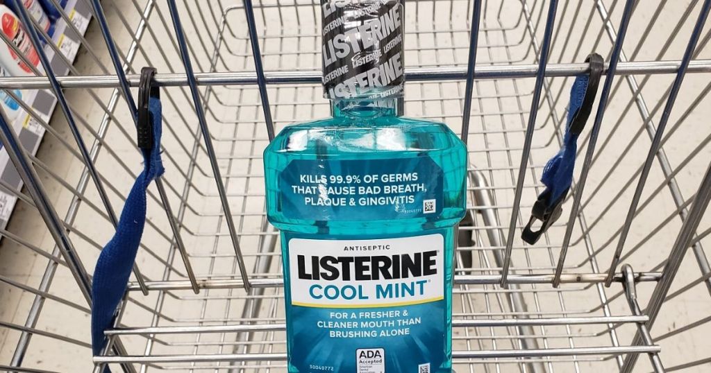 Cool mint listerine 1 liter bottle in shopping cart 