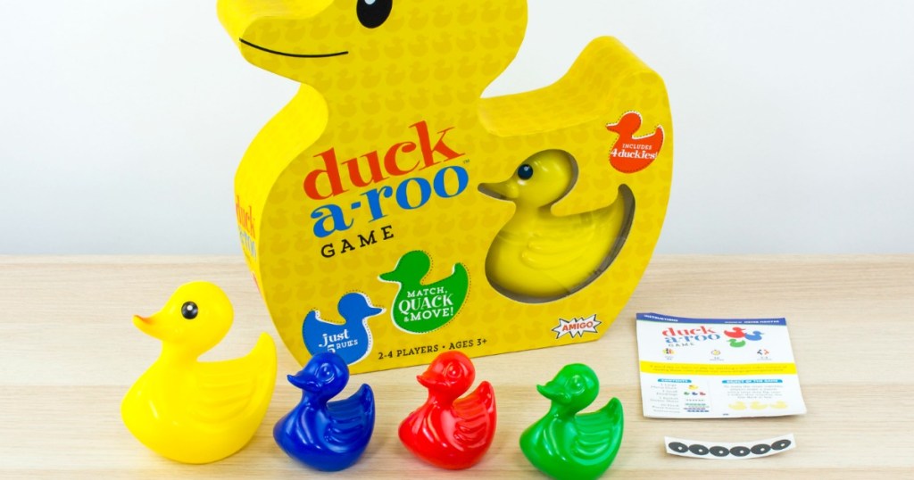Duck themed children's game on wooden surface