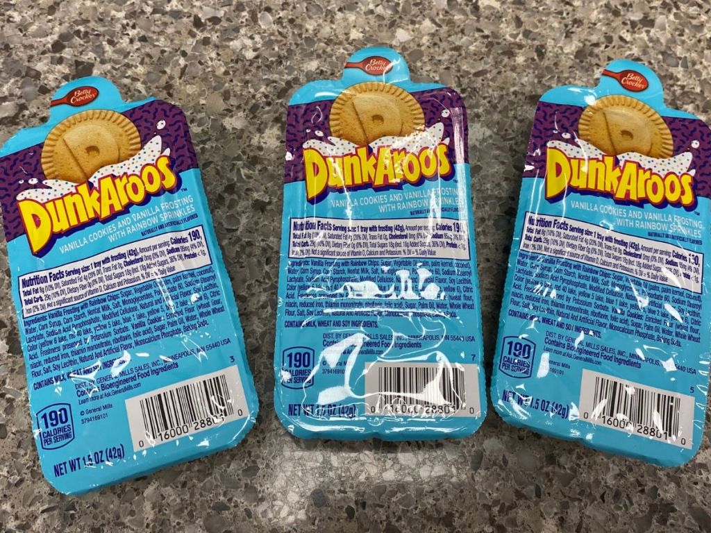 three packs of dunkaroos
