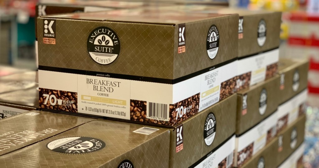 stack of boxes of Executive Suite K-Cups