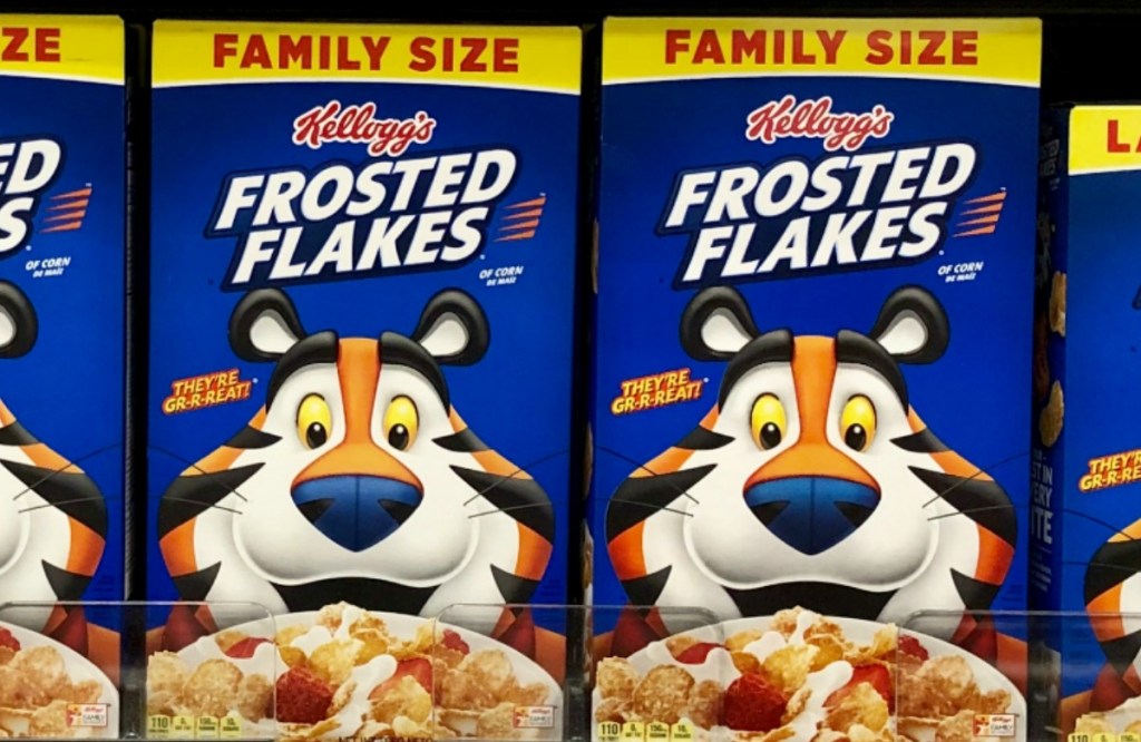 Family Size Frosted Flakes on shelf