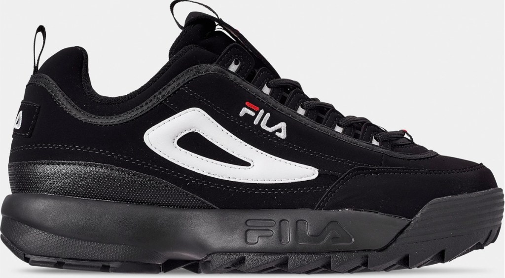 black fila brand men's shoe with large black rubber sole
