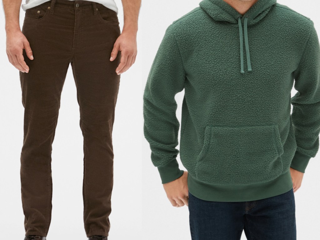 man in brown pants and man in jeans and green hoodie