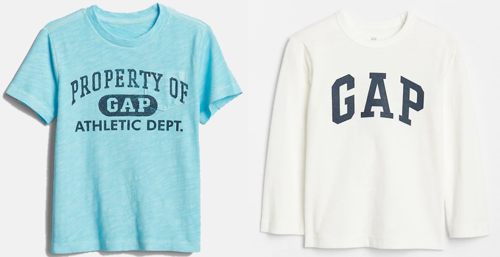 boys gap graphic t-shirts in light blue and white