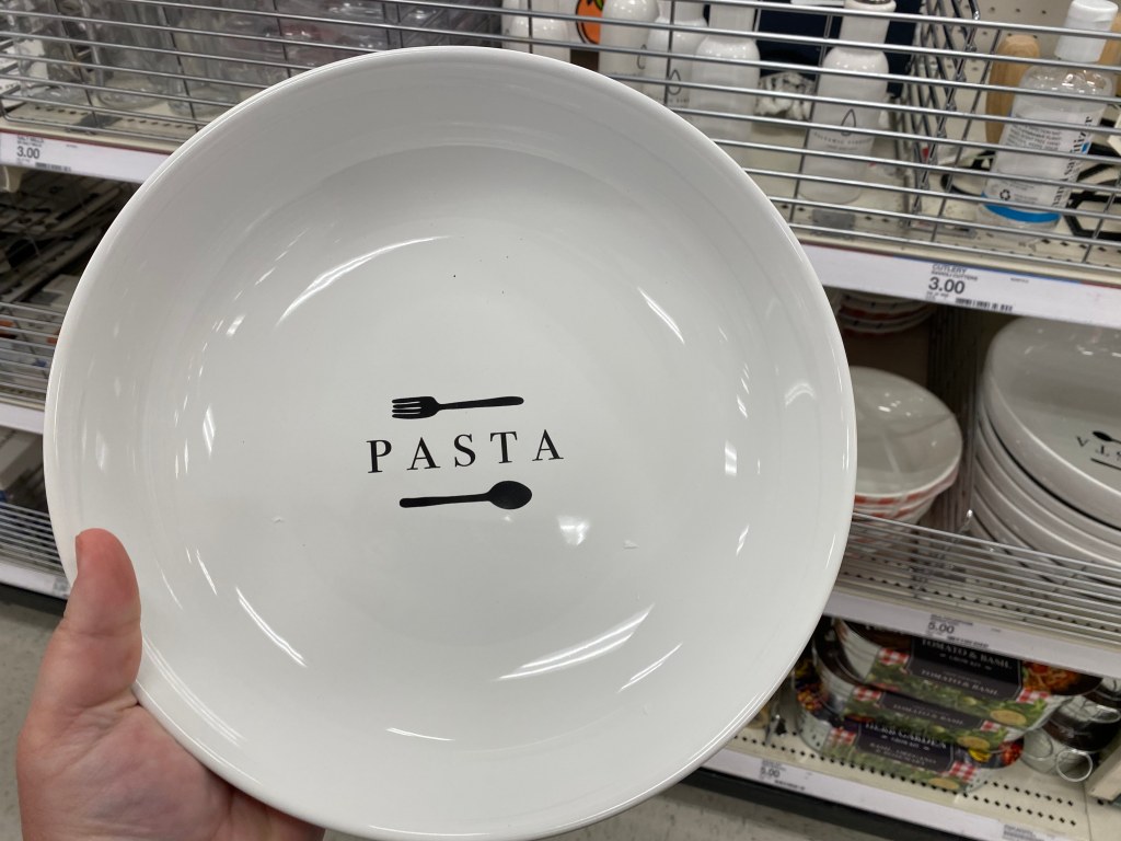 Hand holding Giant Pasta Bowl