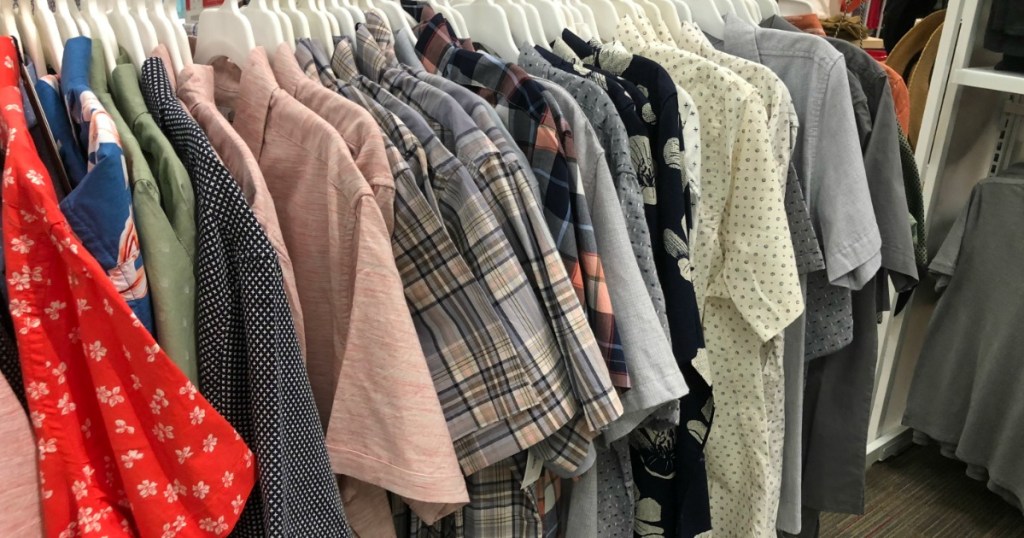 rack of men's shirts on hangers