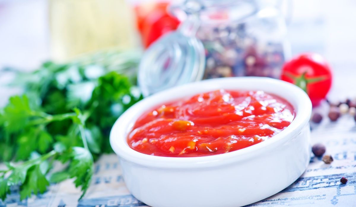 Homemade tomato puree in a bowl