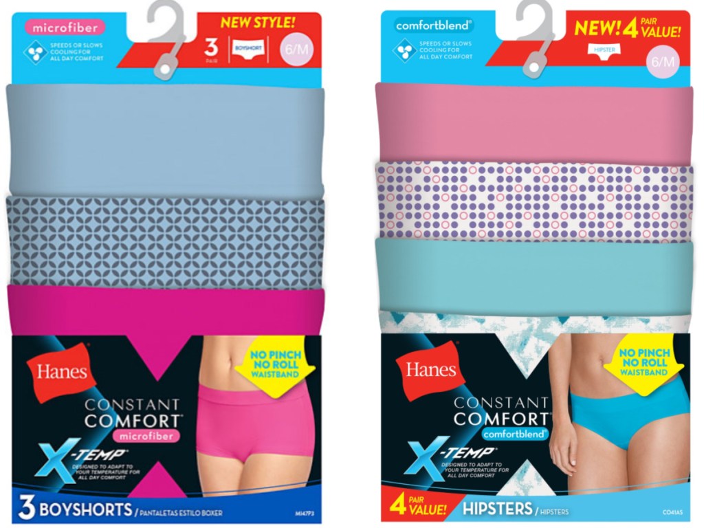 two packs of Hanes Women Underwear in boy shorts and hipster