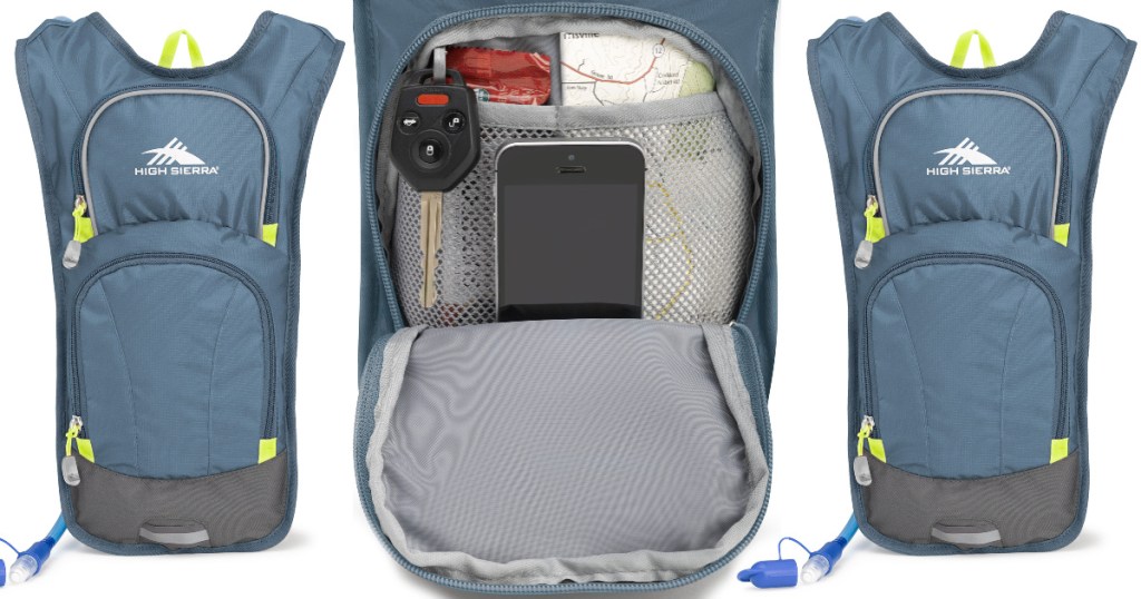 grey blue colored High Sierra HydraHike 4L Pack showing the inside pocket