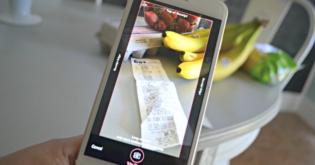 Ibotta app scanning a receipt with bananas