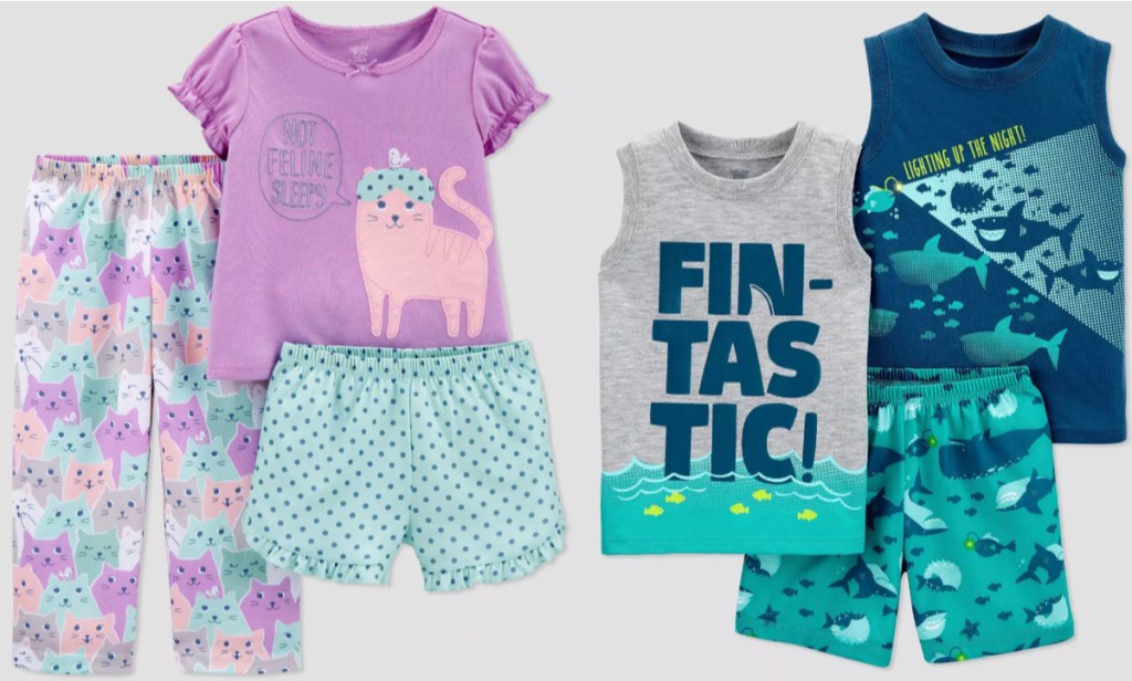 just one you girls pajamas with cat and boys set with sharks
