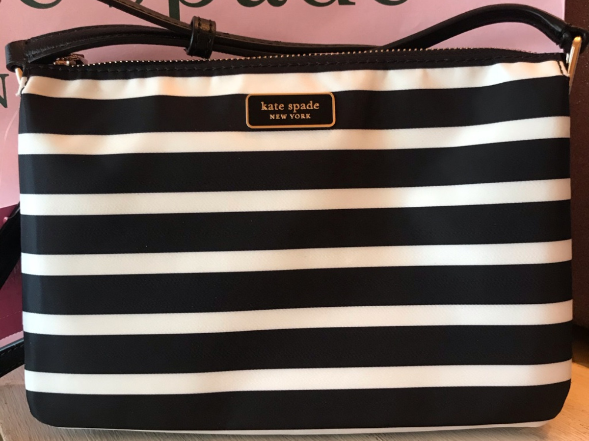 kate spade black and white striped crossbody