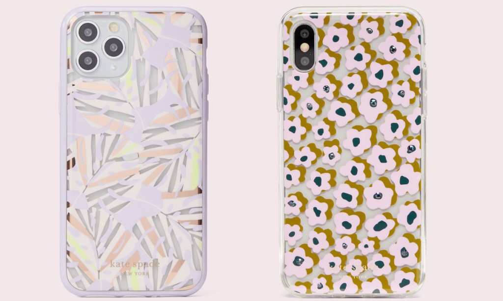 two iphone cases in a leaf print and floral print