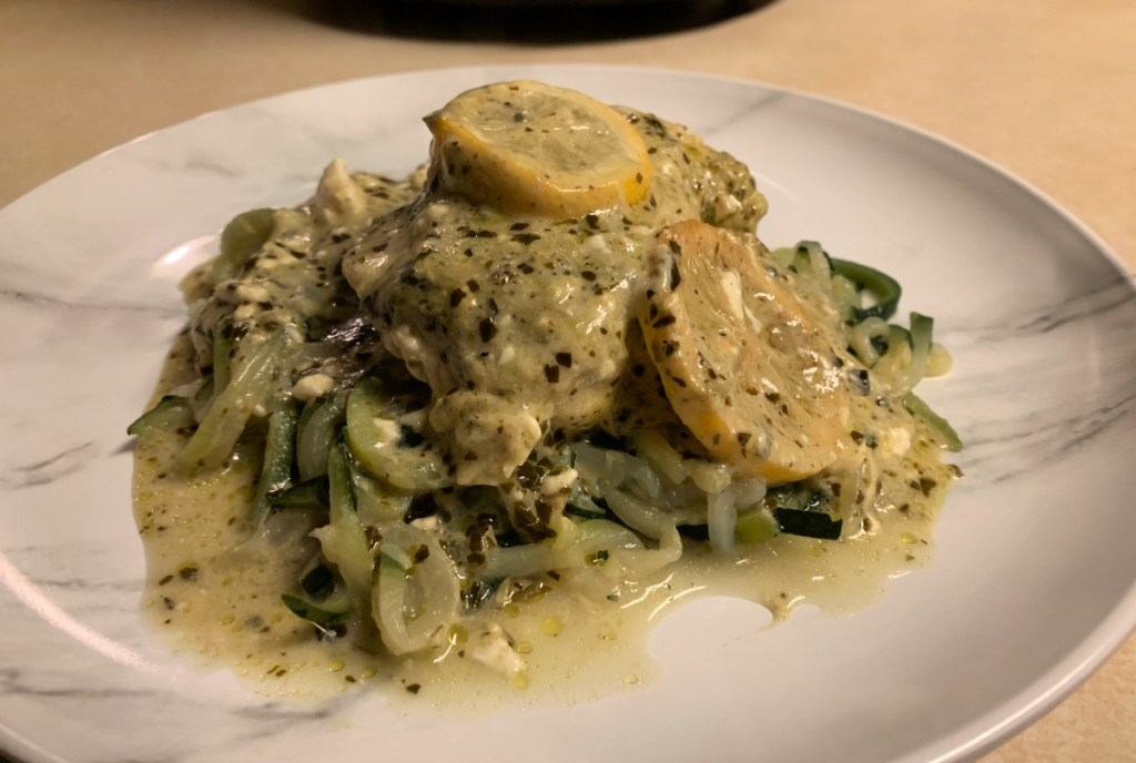 Keto Lemon Chicken over zucchini noodles which is one of our easy chicken breast crock pot recipes