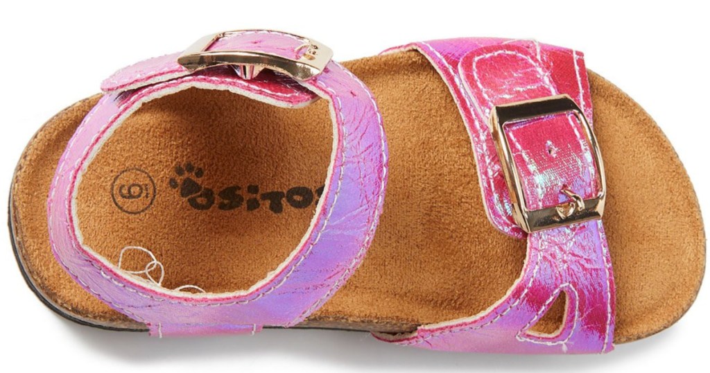 Girls Bright Pink Footbed sandals with ankle strap