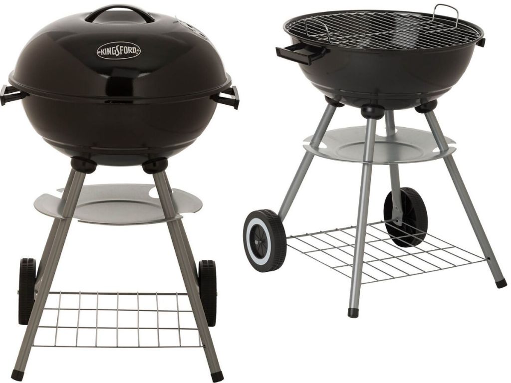 black charcoal grill open and unopened