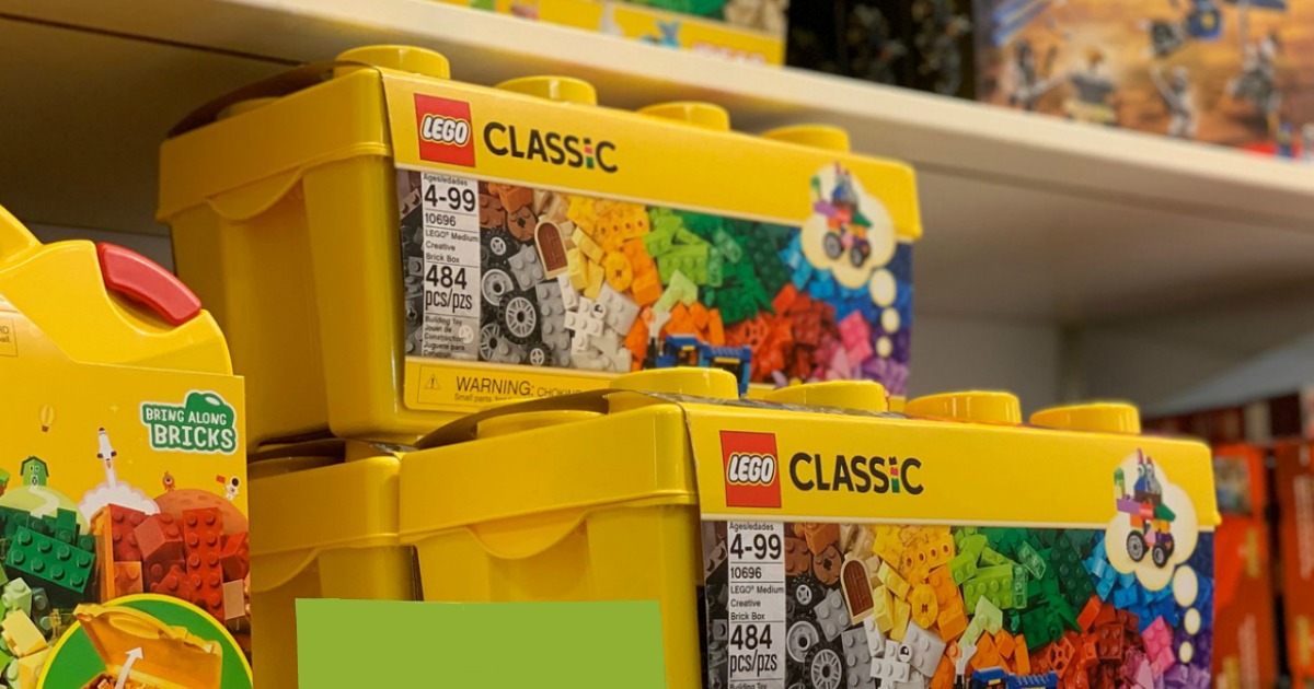 boxes of LEGOS on a store shelf