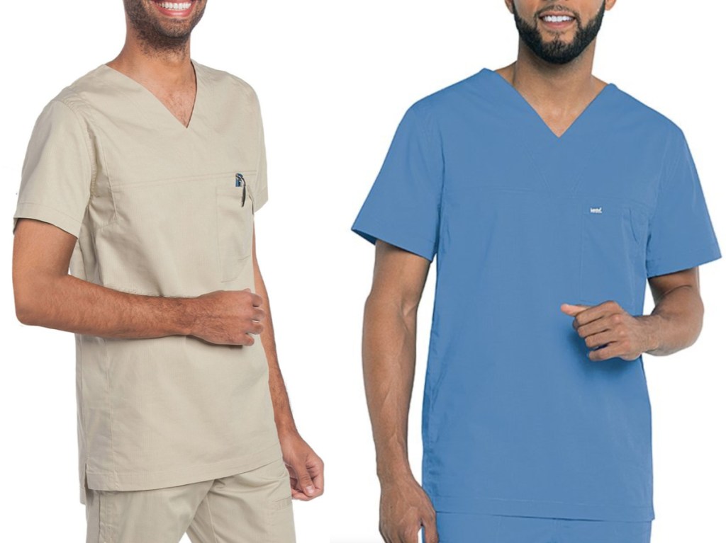 two men wearing short sleeve scrub tops