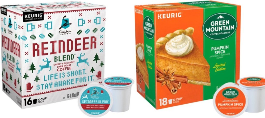 Caribou Reindeer Coffee K-Cups and Green Mountain Pumpkin Spice k-cups