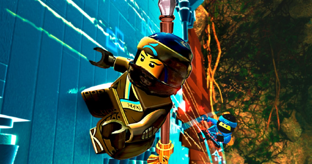 Lego Ninjago character walking on a wall 