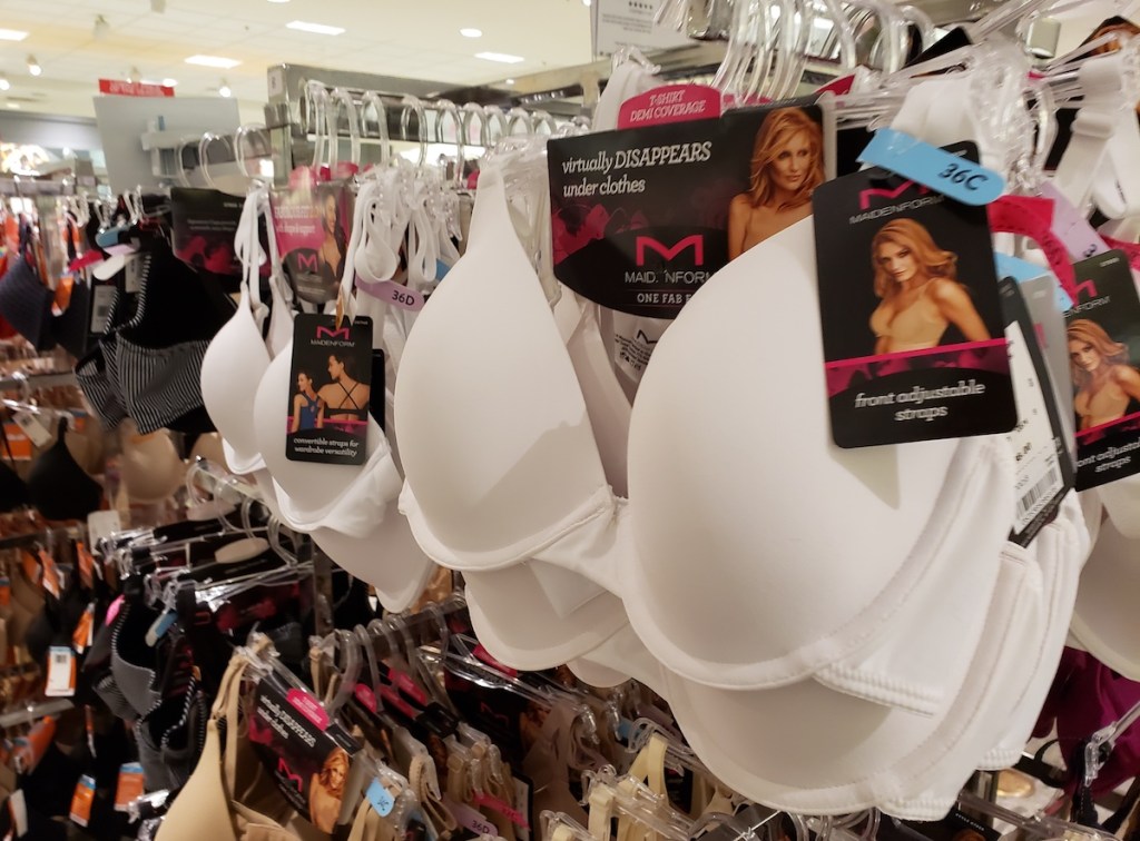 Maidenform bras on hangers at Macy's