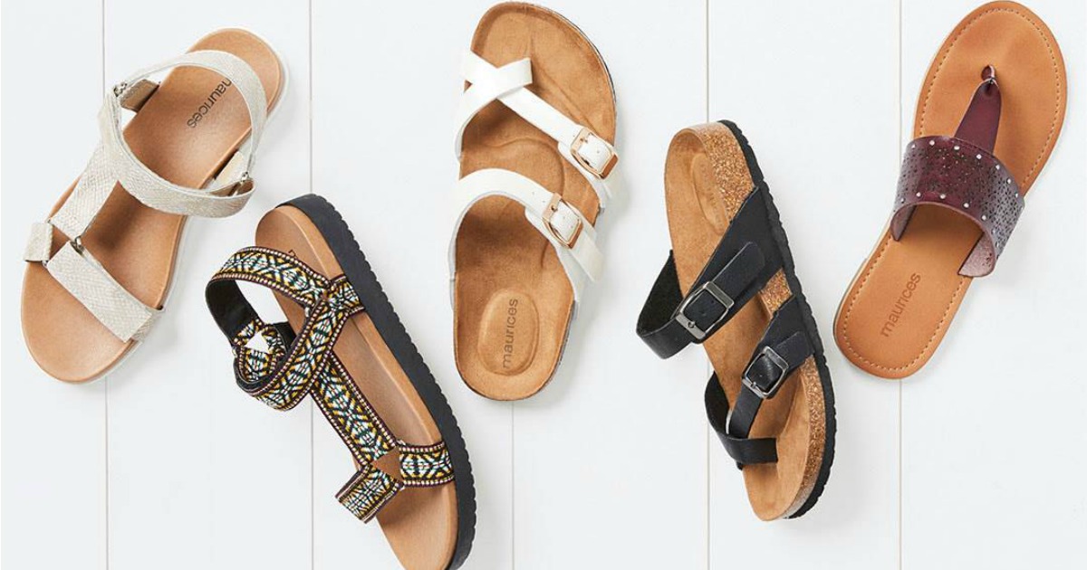 Women's sandals in various styles on white surface
