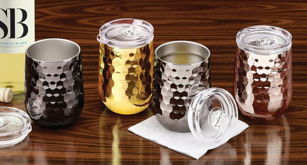 silver and gold insulated wine tumblers