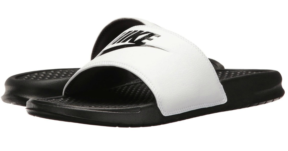 white and black nike slide sandals