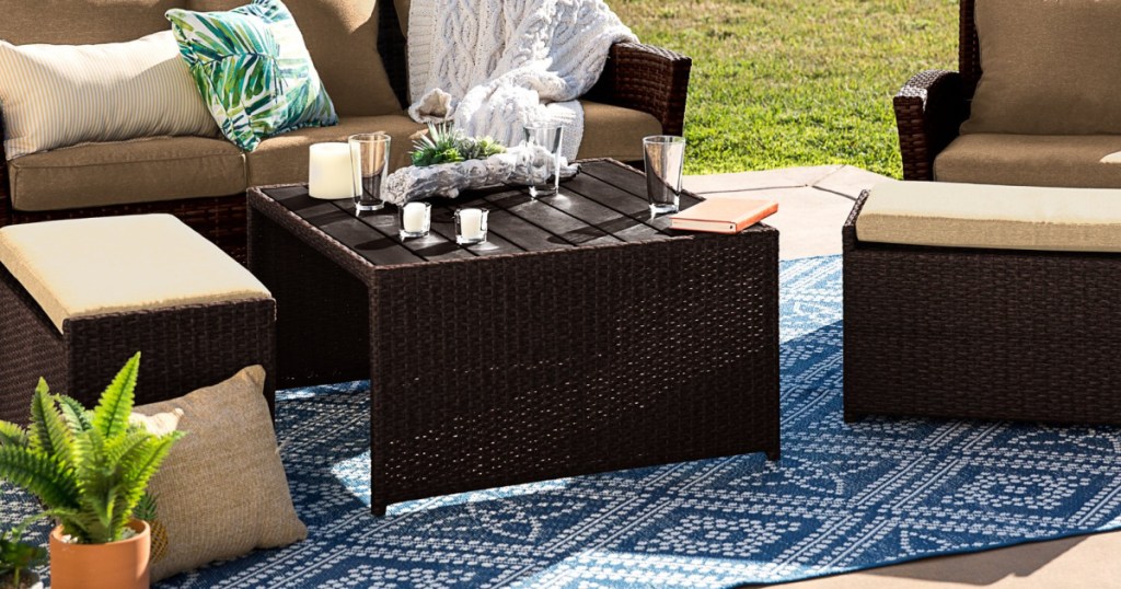 brown and tan outdoor furniture patio set