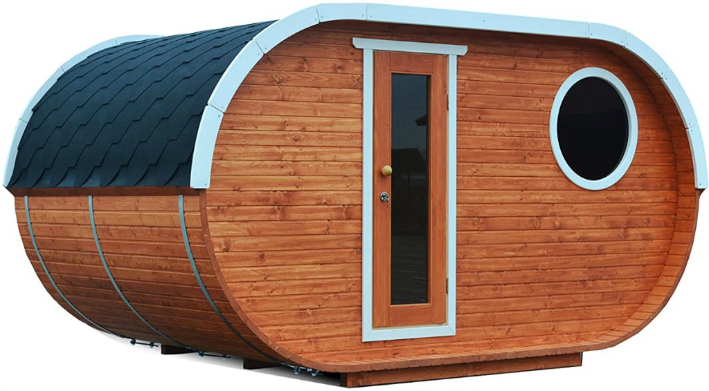 outdoor sauna with multiple rooms