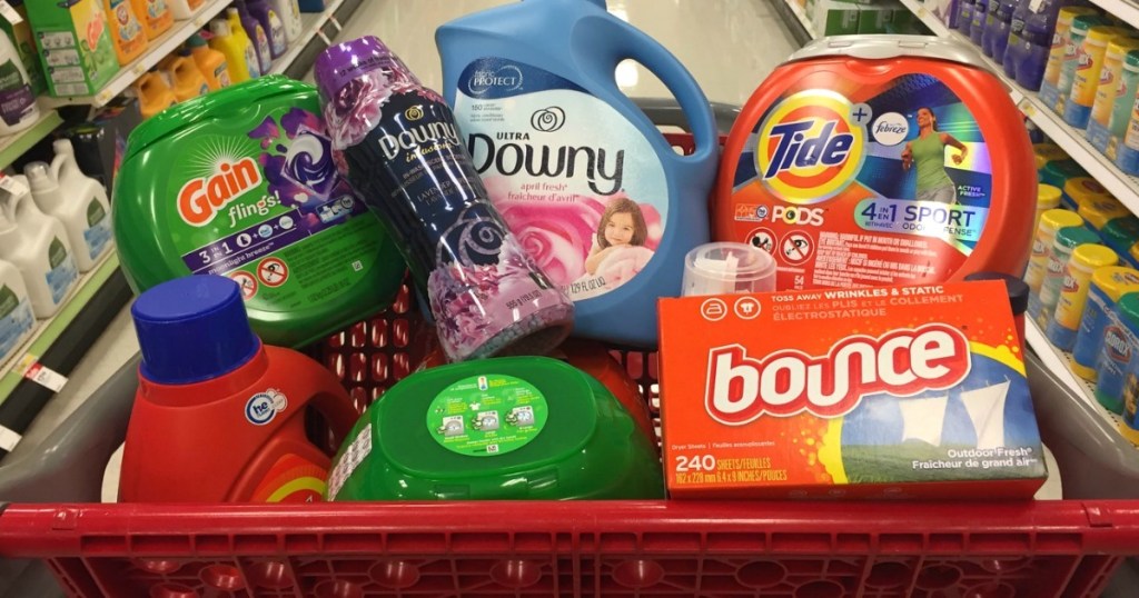 shopping cart filled with P&G items